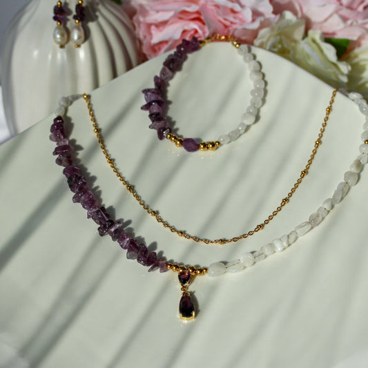 Amethyst Veil – Schmuckset mit Halskette, Armband & Ohrringen