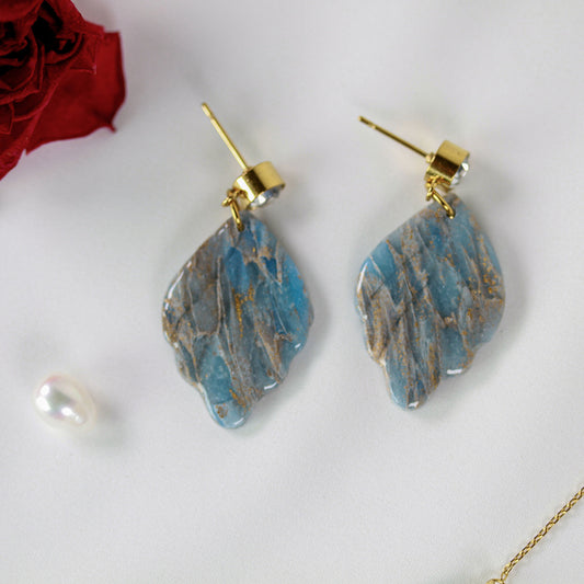 Blue Grey Marble Leaf – Ohrringe