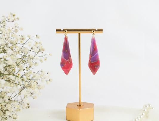 Pink & Lila Gold-Details – Handgefertigte Polymer Clay Statement Ohrringe