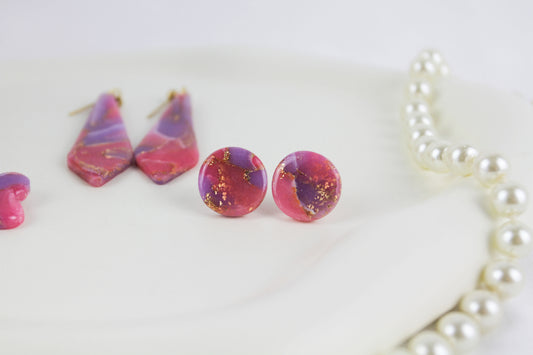 Pink & Lila Gold-Details – Handgefertigte Polymer Clay Statement Ohrringe