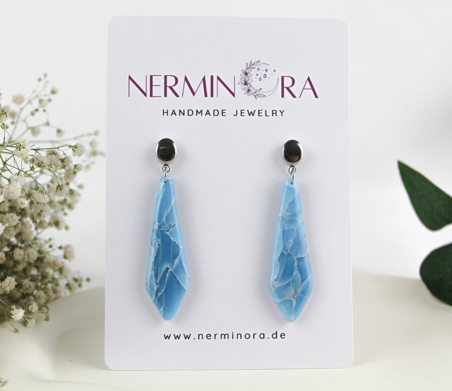Lange elegante blaue Edelstein-inspirierte Polymer Clay Ohrringe