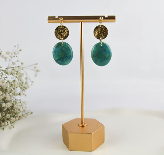 Türkis-Gold Ohrringe – Elegante Polymer Clay Statement Ohrringe