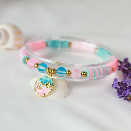 Soft Horizon – Buntes Katsuki-Armband mit Mond-und-Sterne-Anhänger