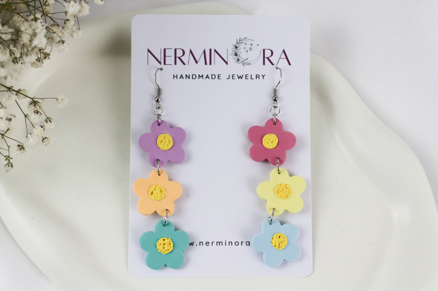 Lange bunte Blumen Hänge Polymer Clay Ohrringe