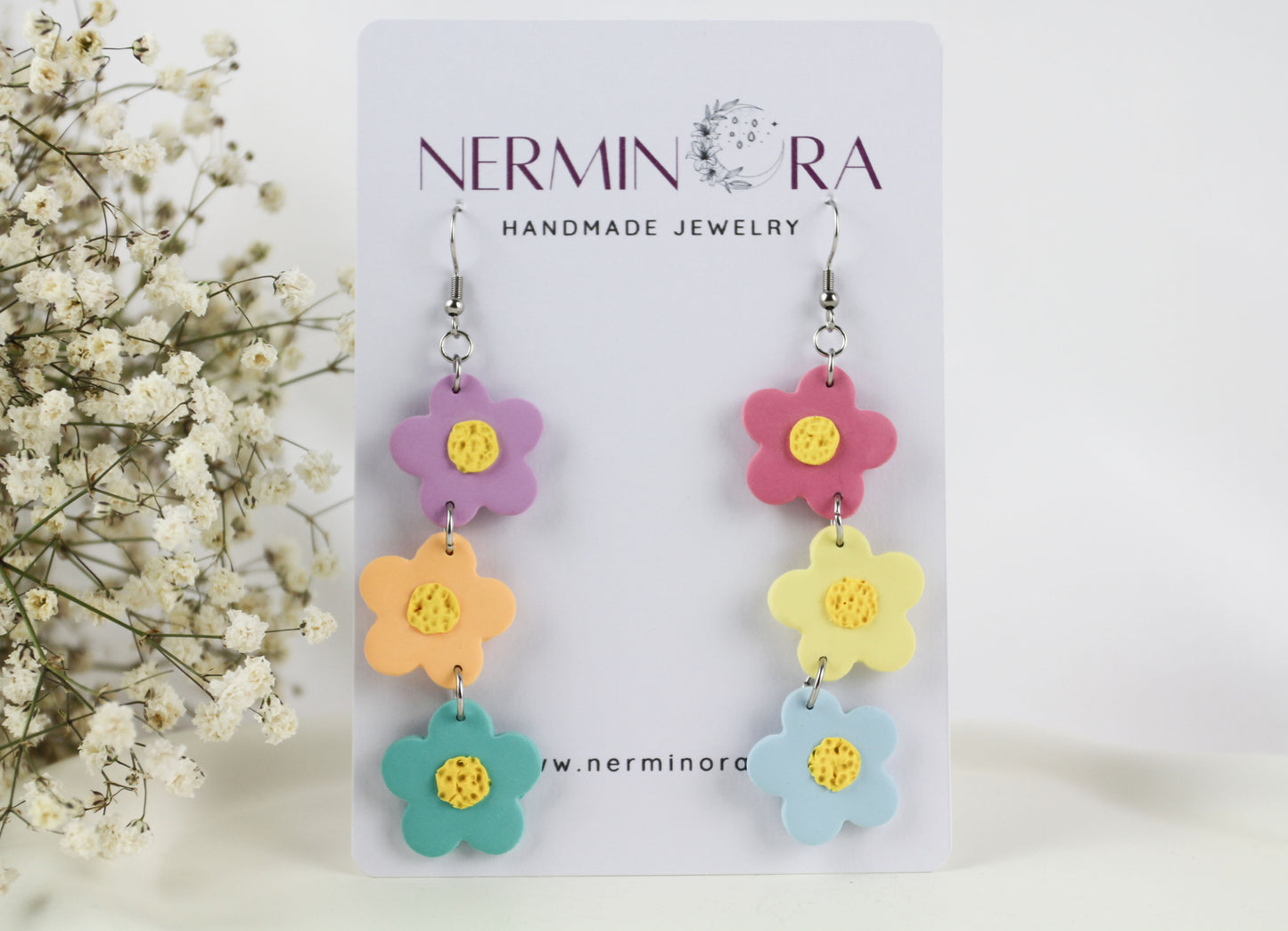 Lange bunte Blumen Hänge Polymer Clay Ohrringe