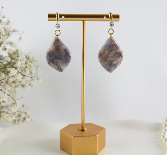 Elegante Rosa-Blau-Grau Goldmarmor Ohrringe – Handgefertigte Polymer Clay Statement