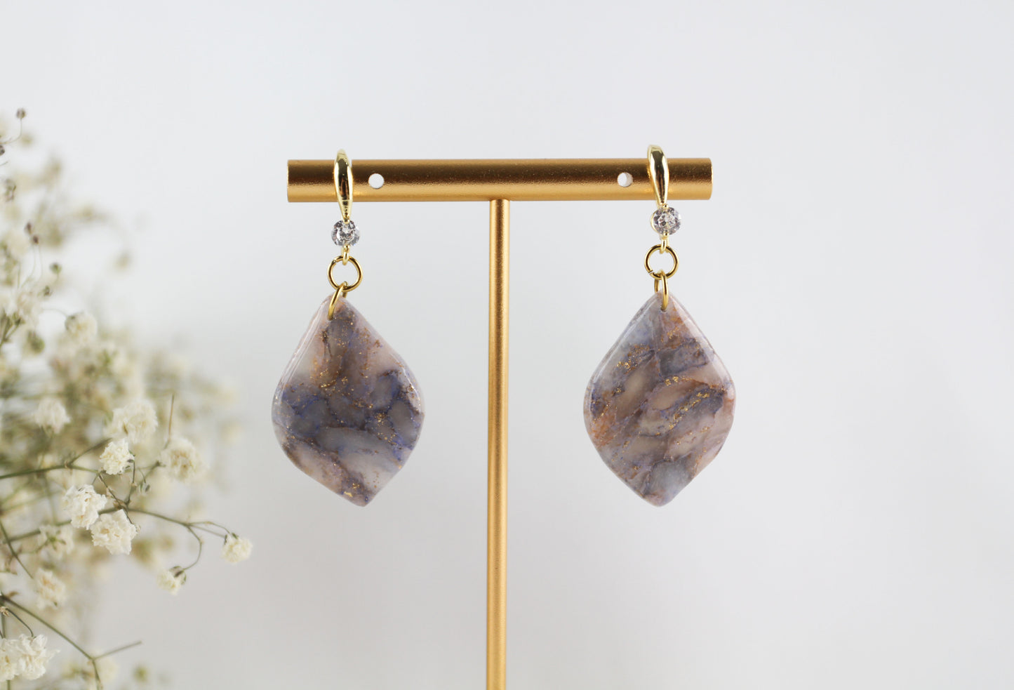 Elegante rosa blau goldene Polymer Clay Ohrringe - Kollektion