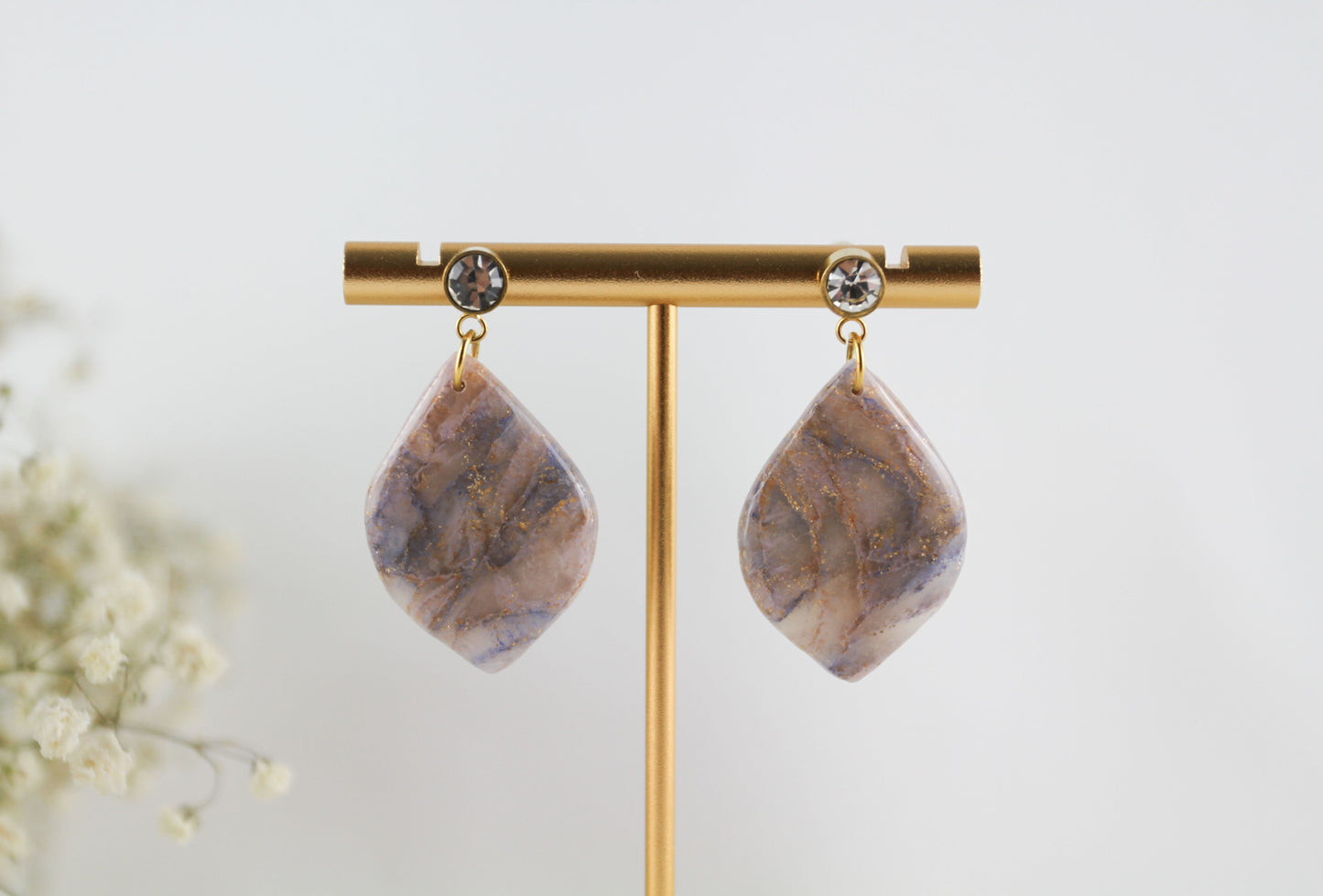 Elegante rosa blau goldene Polymer Clay Ohrringe - Kollektion