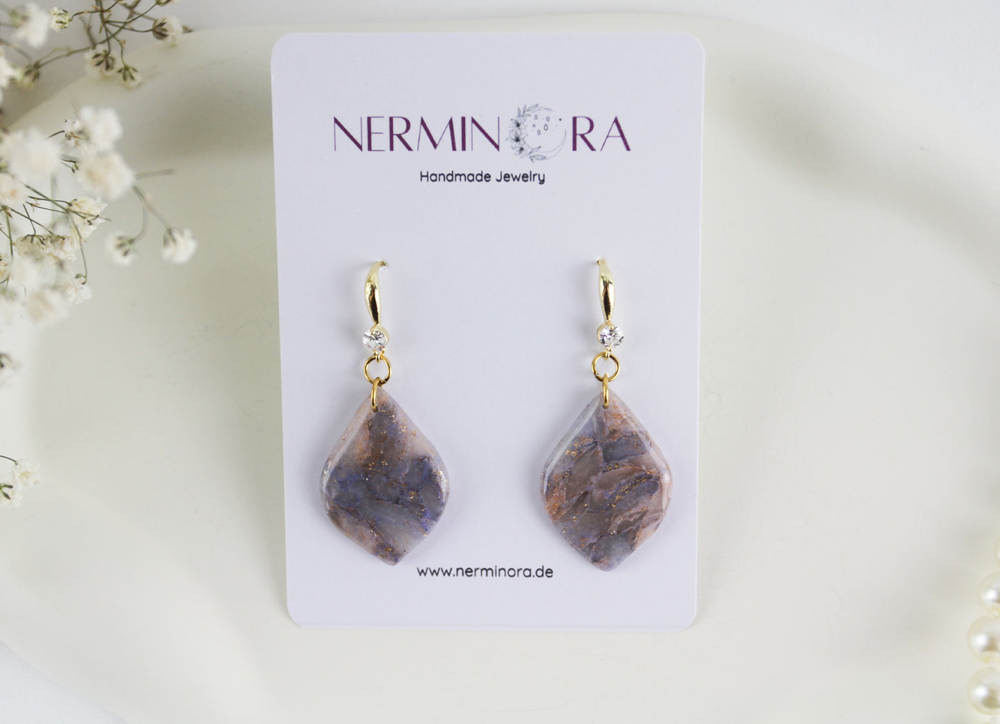 Elegante rosa blau goldene Polymer Clay Ohrringe - Kollektion