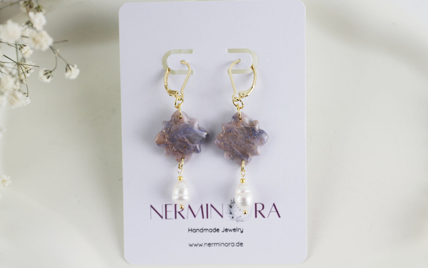 Elegante rosa blau goldene Polymer Clay Ohrringe - Kollektion