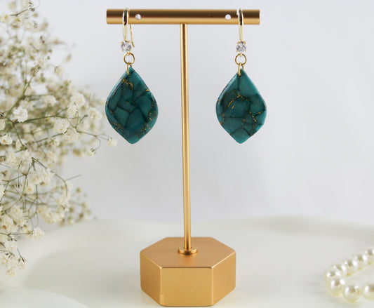 Türkis-Grün Goldmarmor Ohrringe – Elegante Polymer Clay Designs | Kollektion Viridia