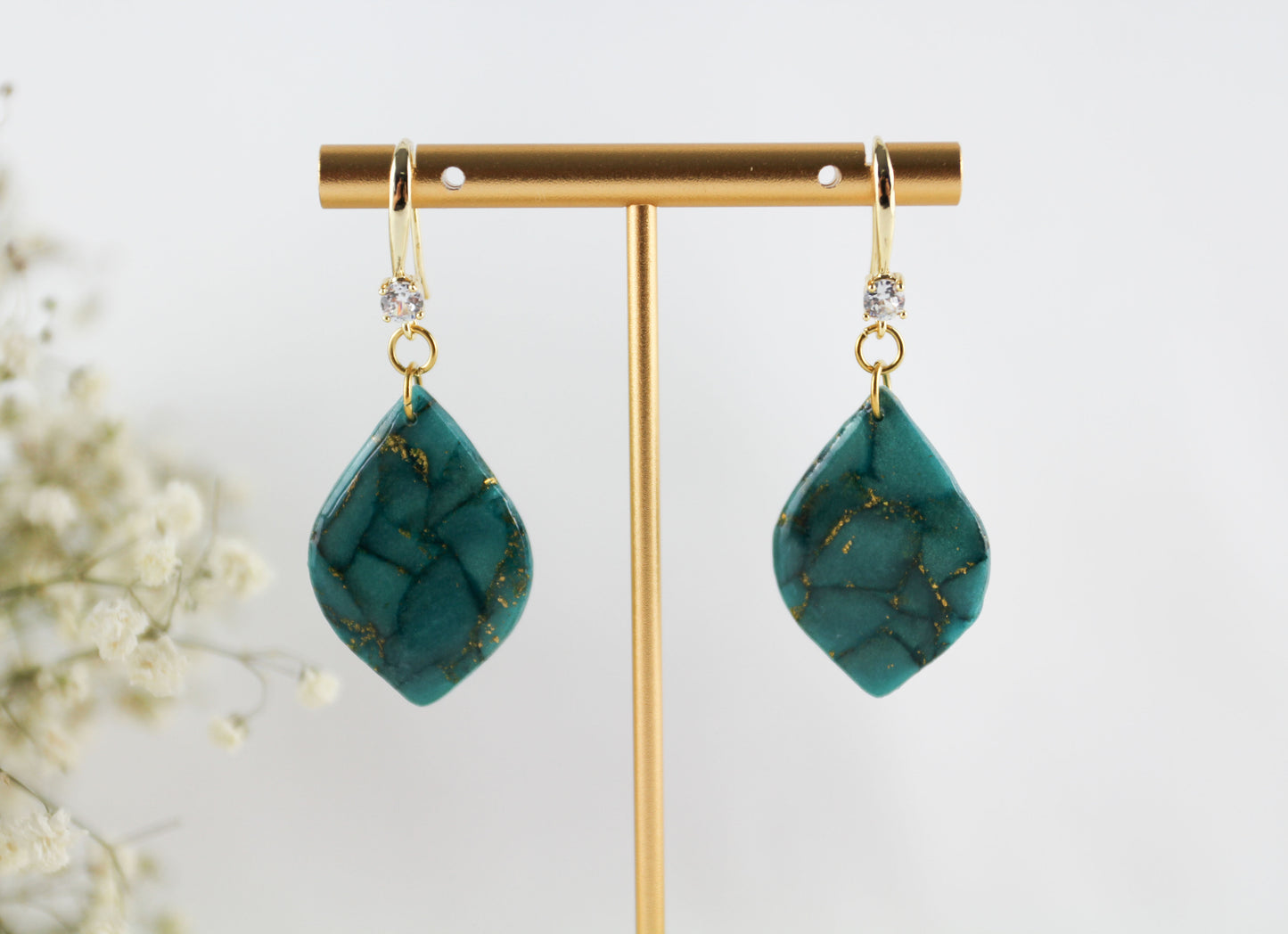 Elegante türkis-grün goldene Polymer Clay Ohrringe - Kollektion