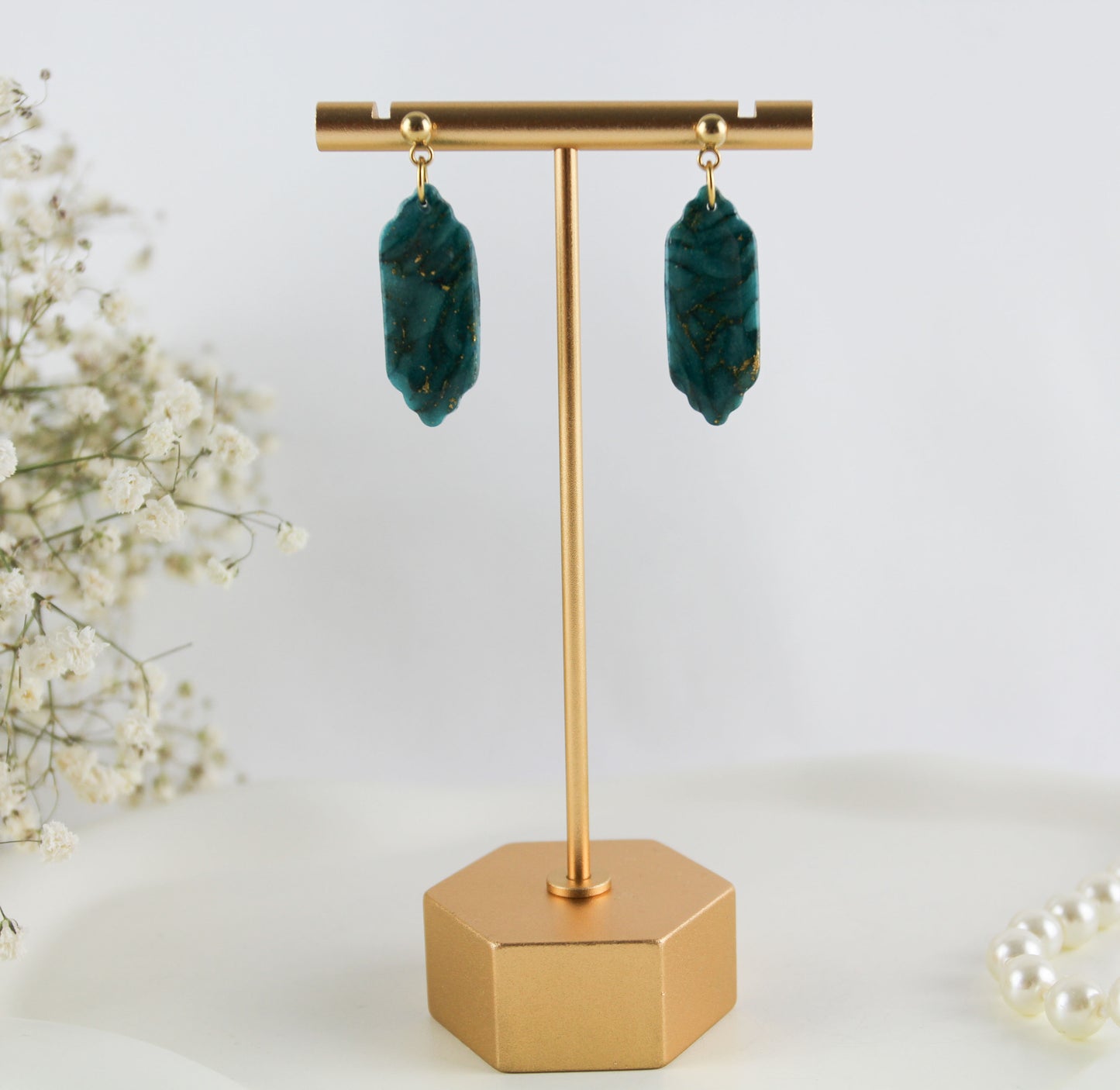 Elegante türkis-grün goldene Polymer Clay Ohrringe - Kollektion