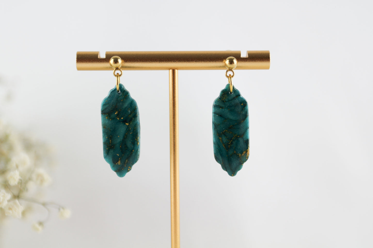 Elegante türkis-grün goldene Polymer Clay Ohrringe - Kollektion