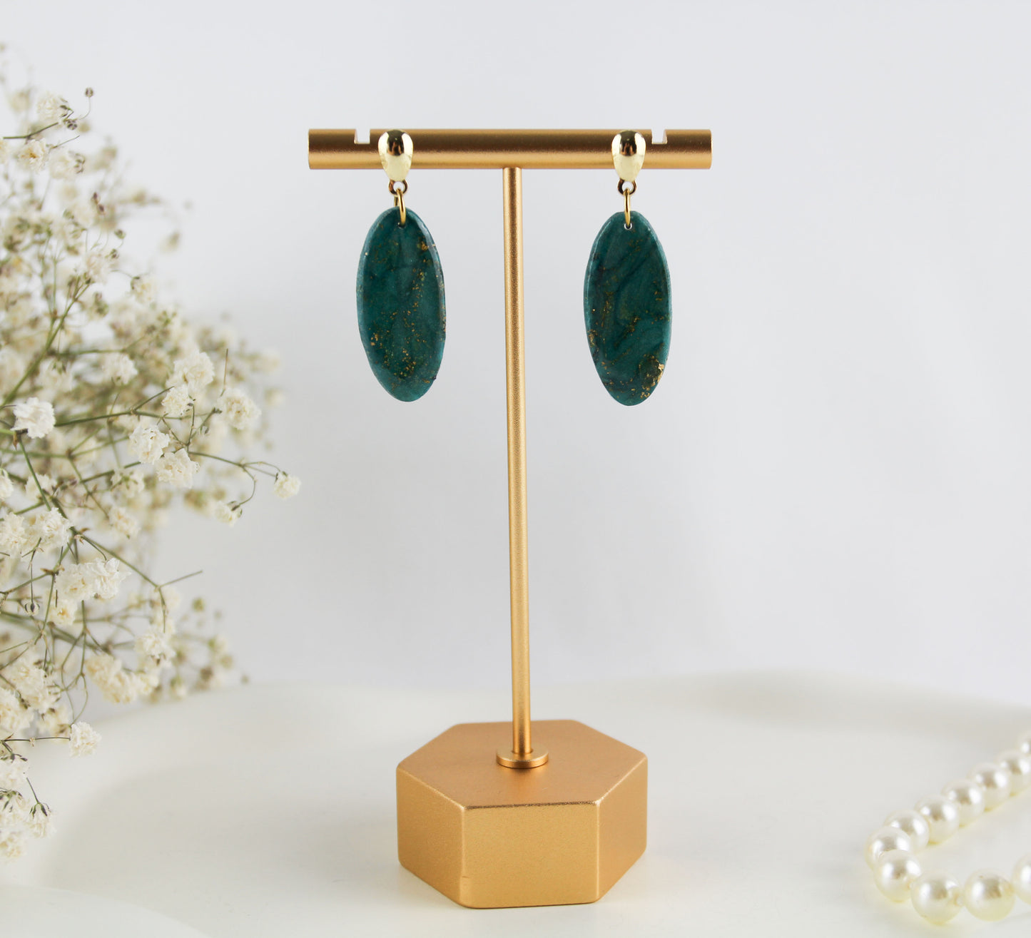 Elegante türkis-grün goldene Polymer Clay Ohrringe - Kollektion