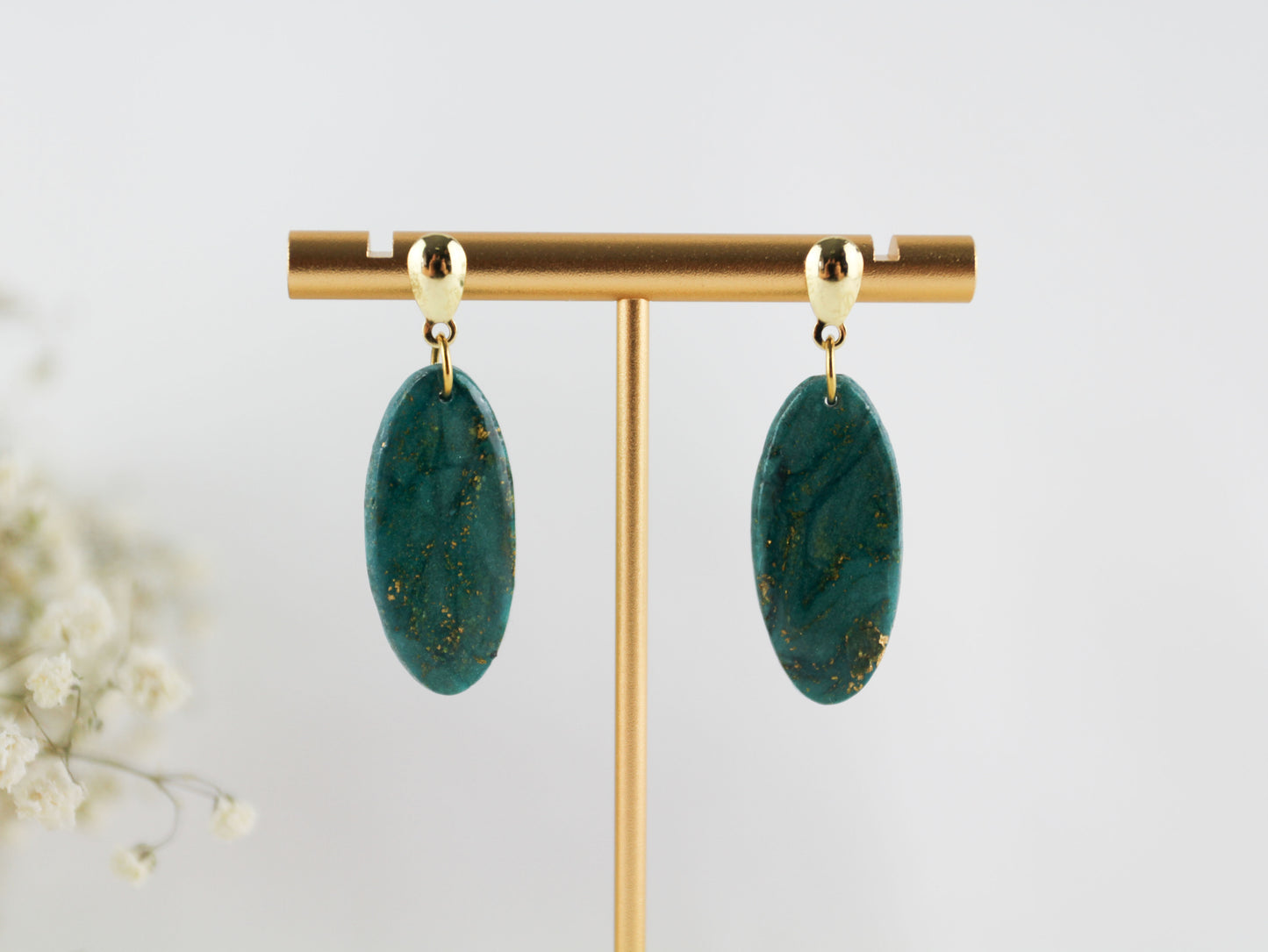 Elegante türkis-grün goldene Polymer Clay Ohrringe - Kollektion