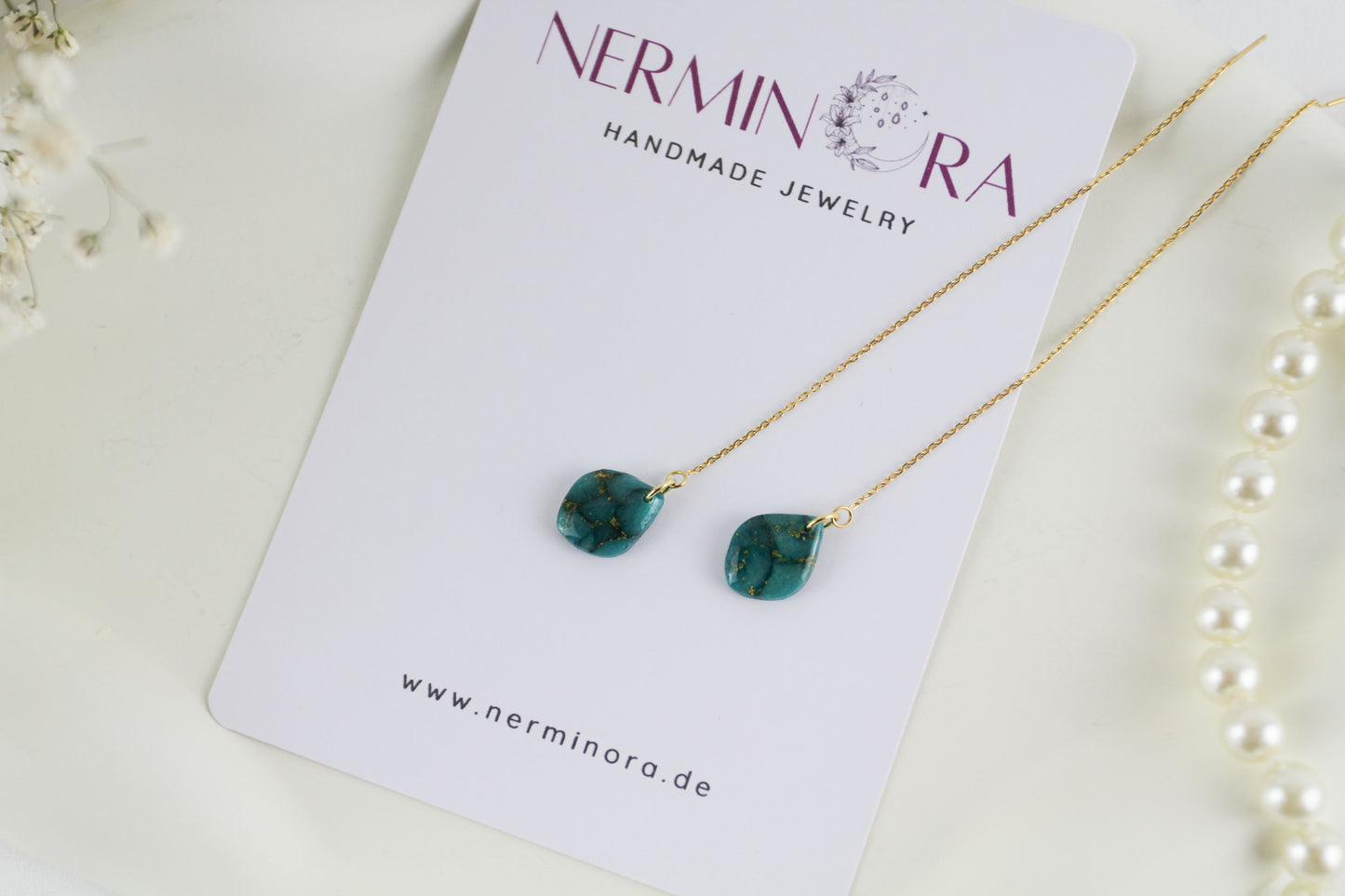 Elegante türkis-grün goldene Polymer Clay Ohrringe - Kollektion