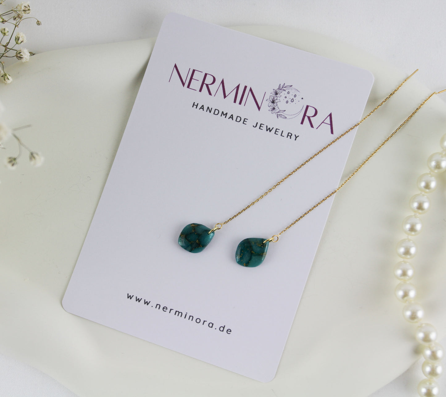 Elegante türkis-grün goldene Polymer Clay Ohrringe - Kollektion