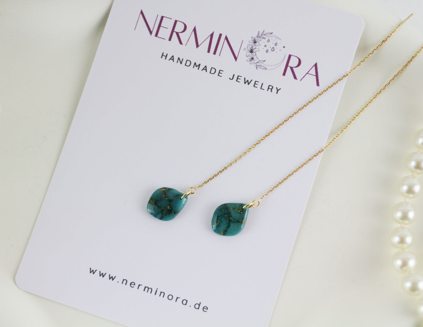 Elegante türkis-grün goldene Polymer Clay Ohrringe - Kollektion