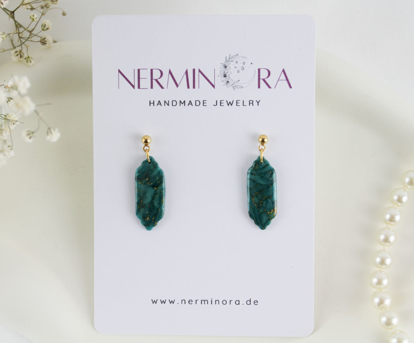 Elegante türkis-grün goldene Polymer Clay Ohrringe - Kollektion