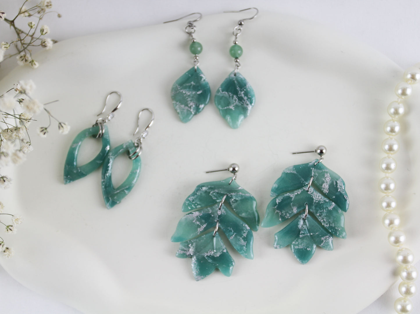 Elegante grün silberne Polymer Clay Ohrringe - Kollektion