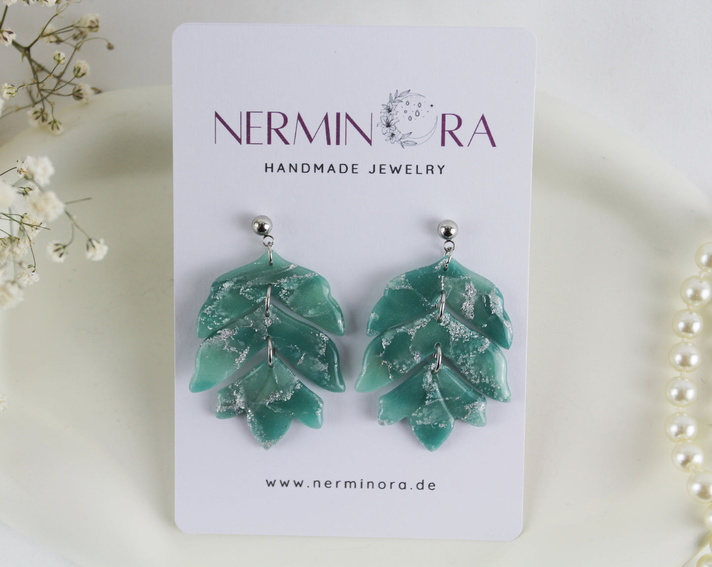 Elegante grün silberne Polymer Clay Ohrringe - Kollektion