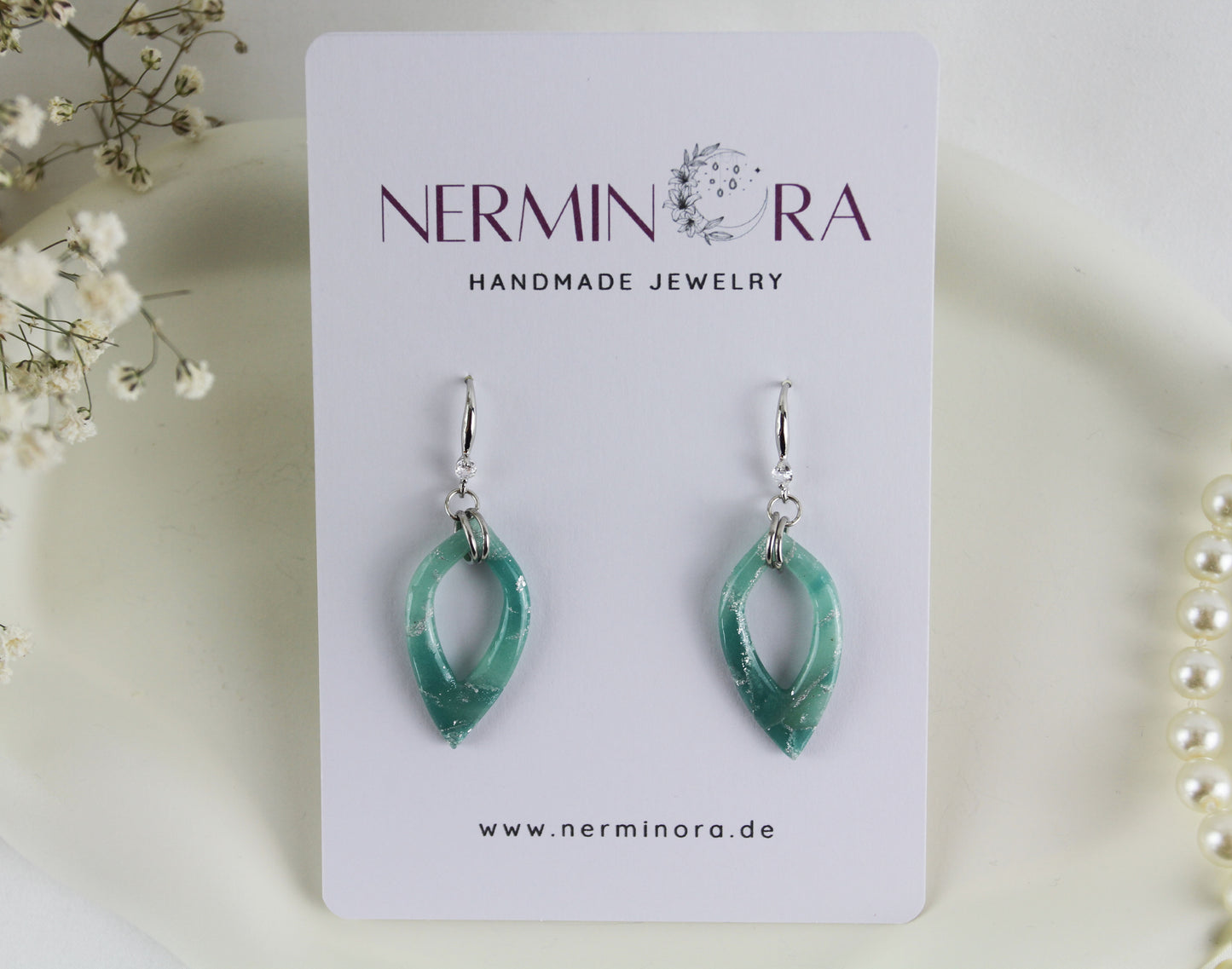 Elegante grün silberne Polymer Clay Ohrringe - Kollektion