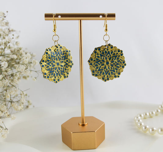 Türkis-Gold Oriental Ornament Ohrringe – Handgemachte Polymer Clay Ohrringe