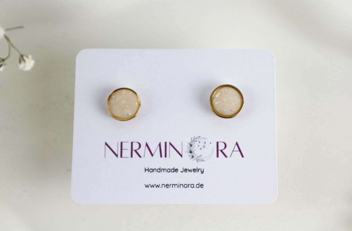 Weiß-Beige Glitzer Opal Polymer Clay Ohrringe Ohrstecker, Braut Hochzeit Ohrringe