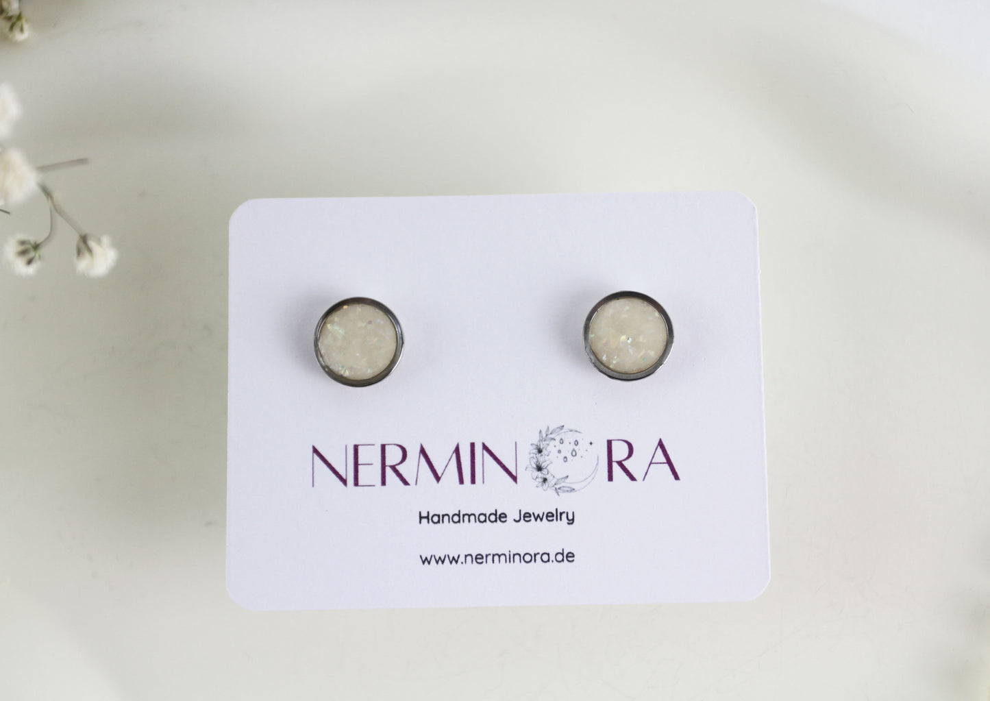 Weiß-Beige Glitzer Opal Polymer Clay Ohrringe Ohrstecker, Braut Hochzeit Ohrringe