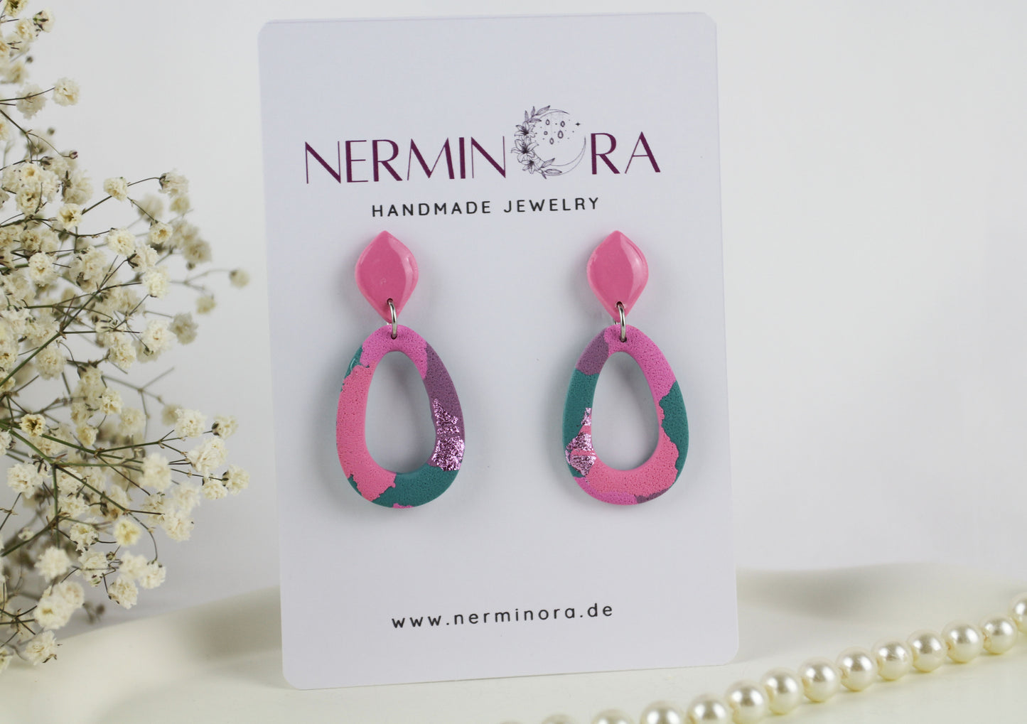 Lila rosa grüne Polymer Clay Ohrringe - Kollektion
