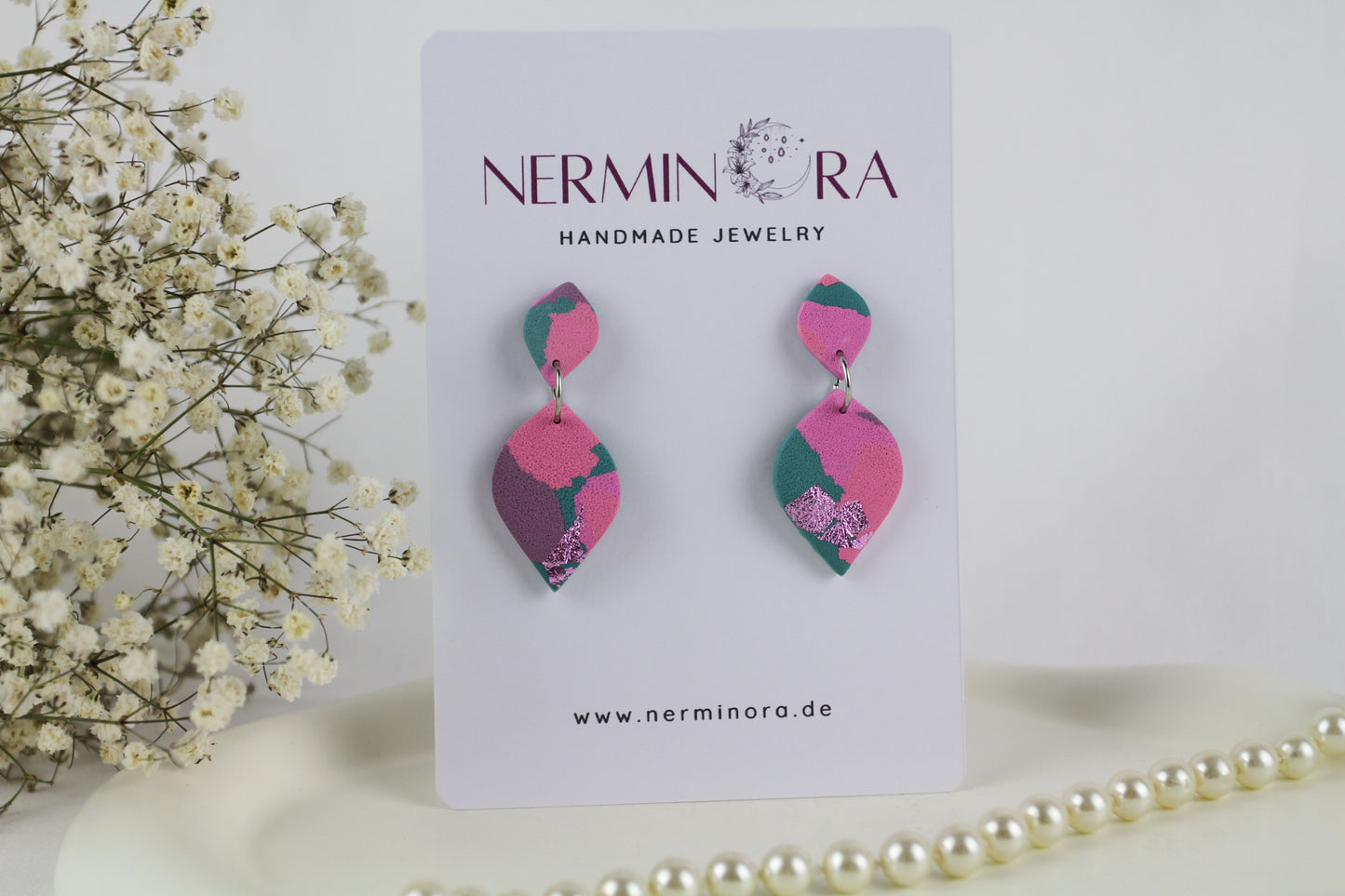 Lila rosa grüne Polymer Clay Ohrringe - Kollektion