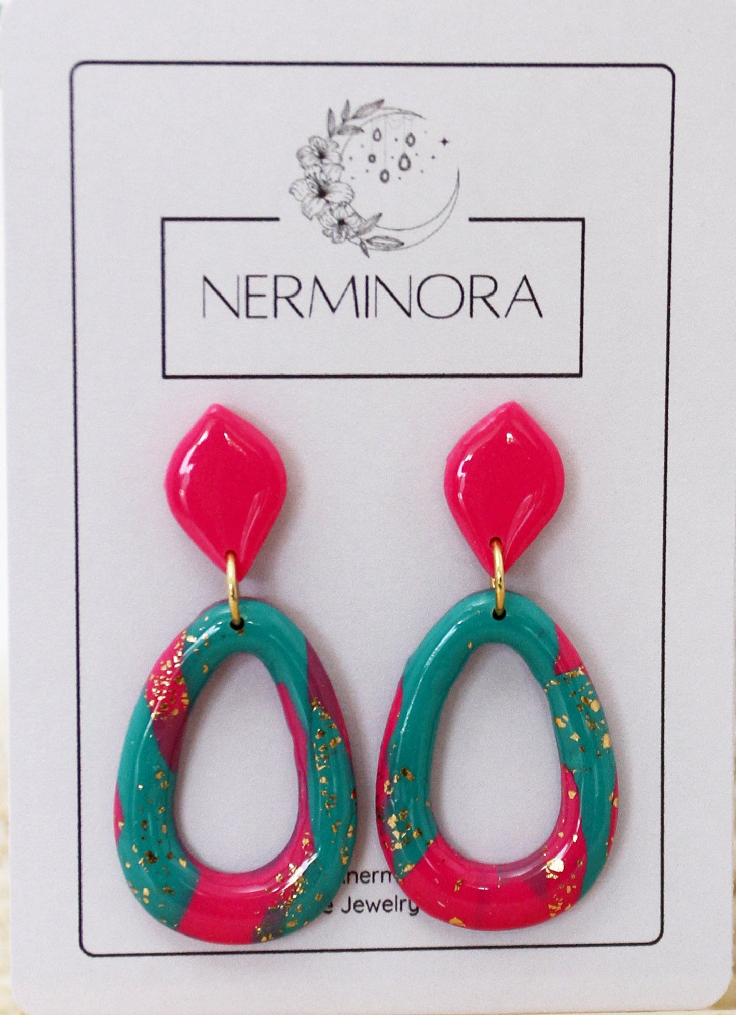 Pink Teal Polymer Clay Ohrringe
