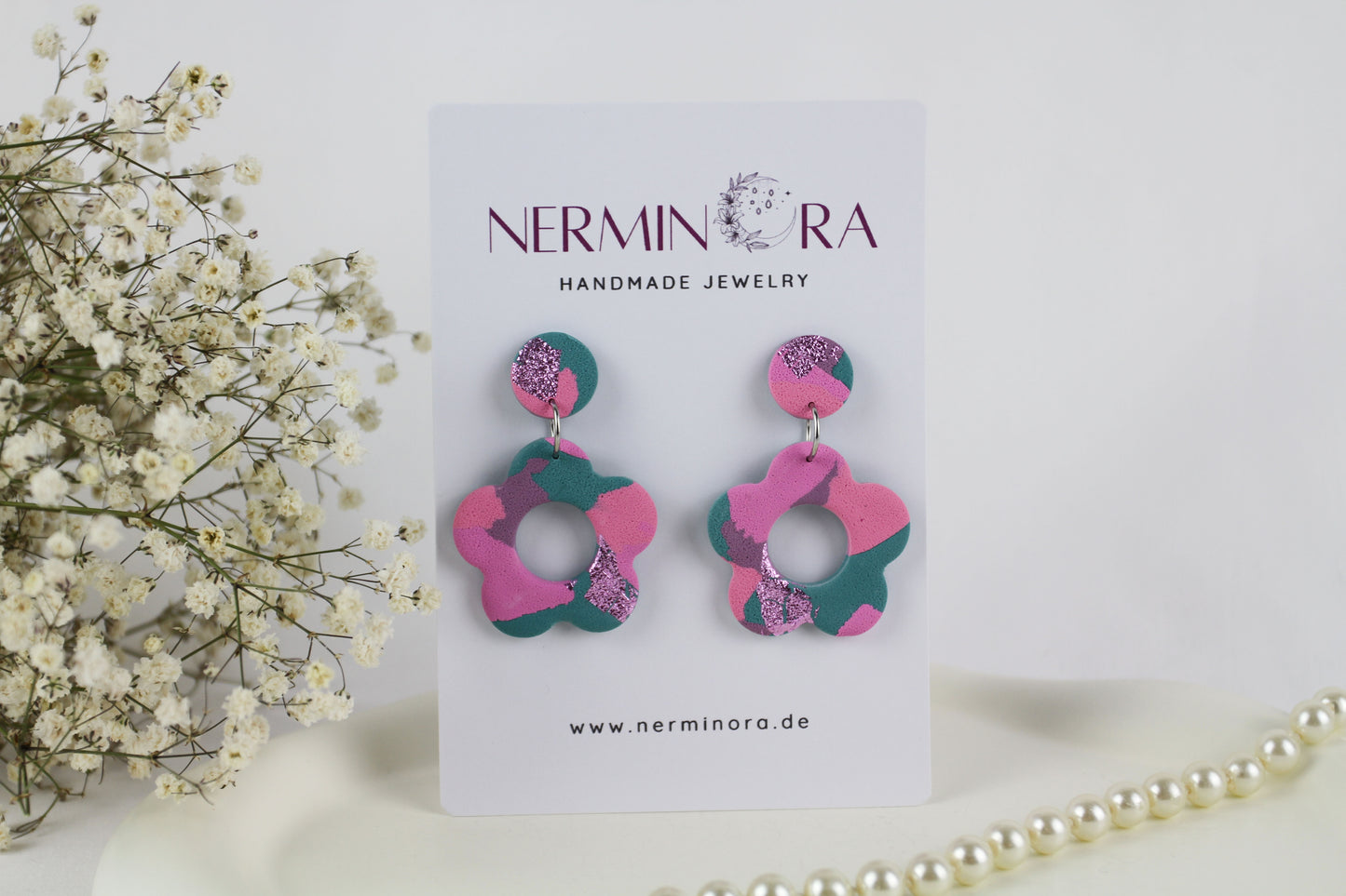 Lila rosa grüne Polymer Clay Ohrringe - Kollektion