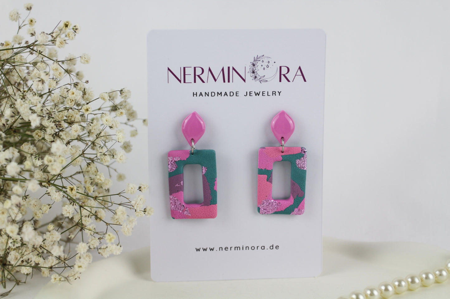 Lila rosa grüne Polymer Clay Ohrringe - Kollektion