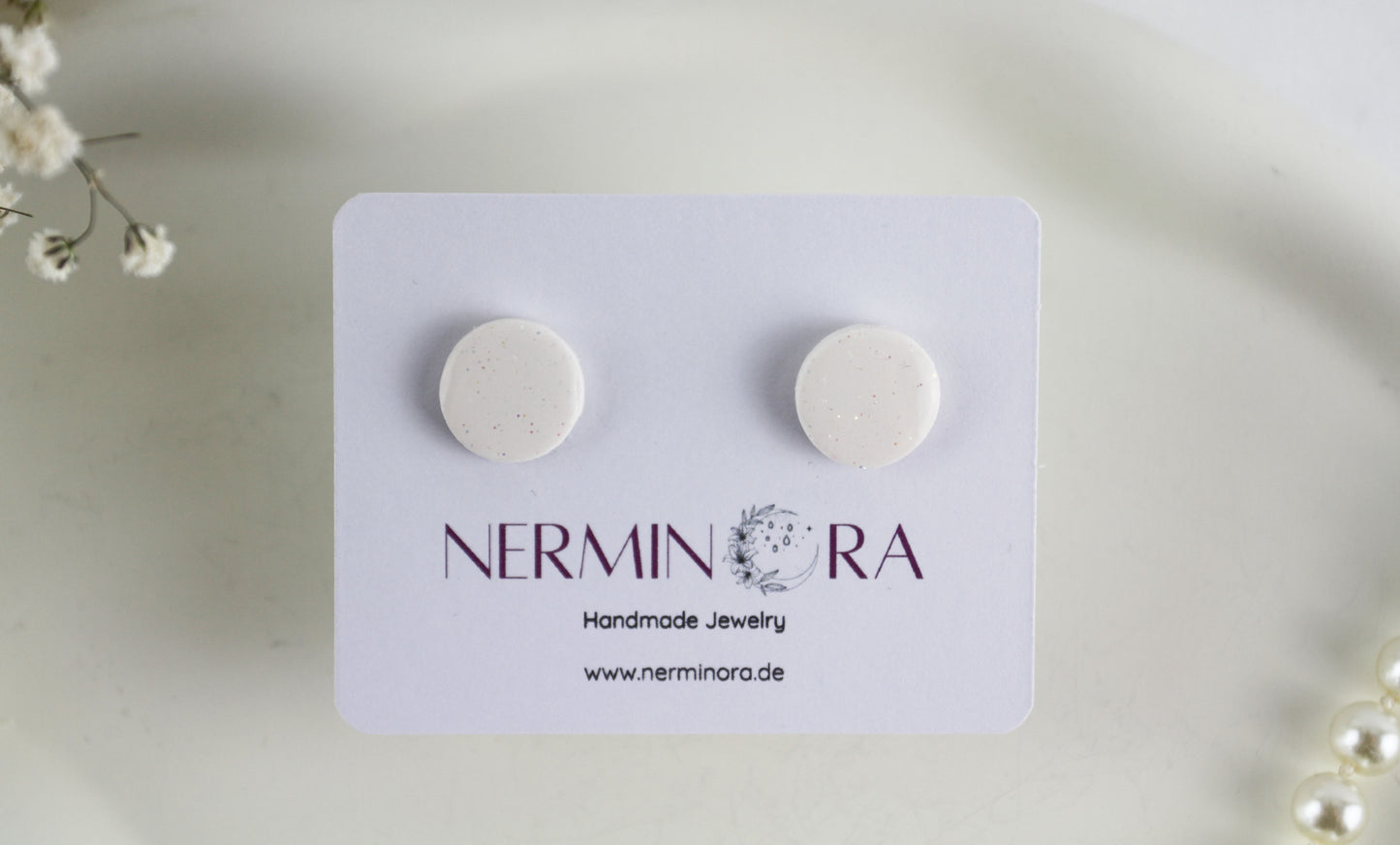 Weiß Glitzernde Polymer Clay Ohrringe, Braut Hochzeit Ohrringe