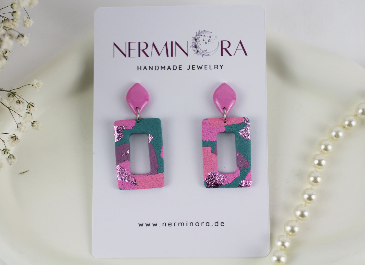Lila rosa grüne Polymer Clay Ohrringe - Kollektion