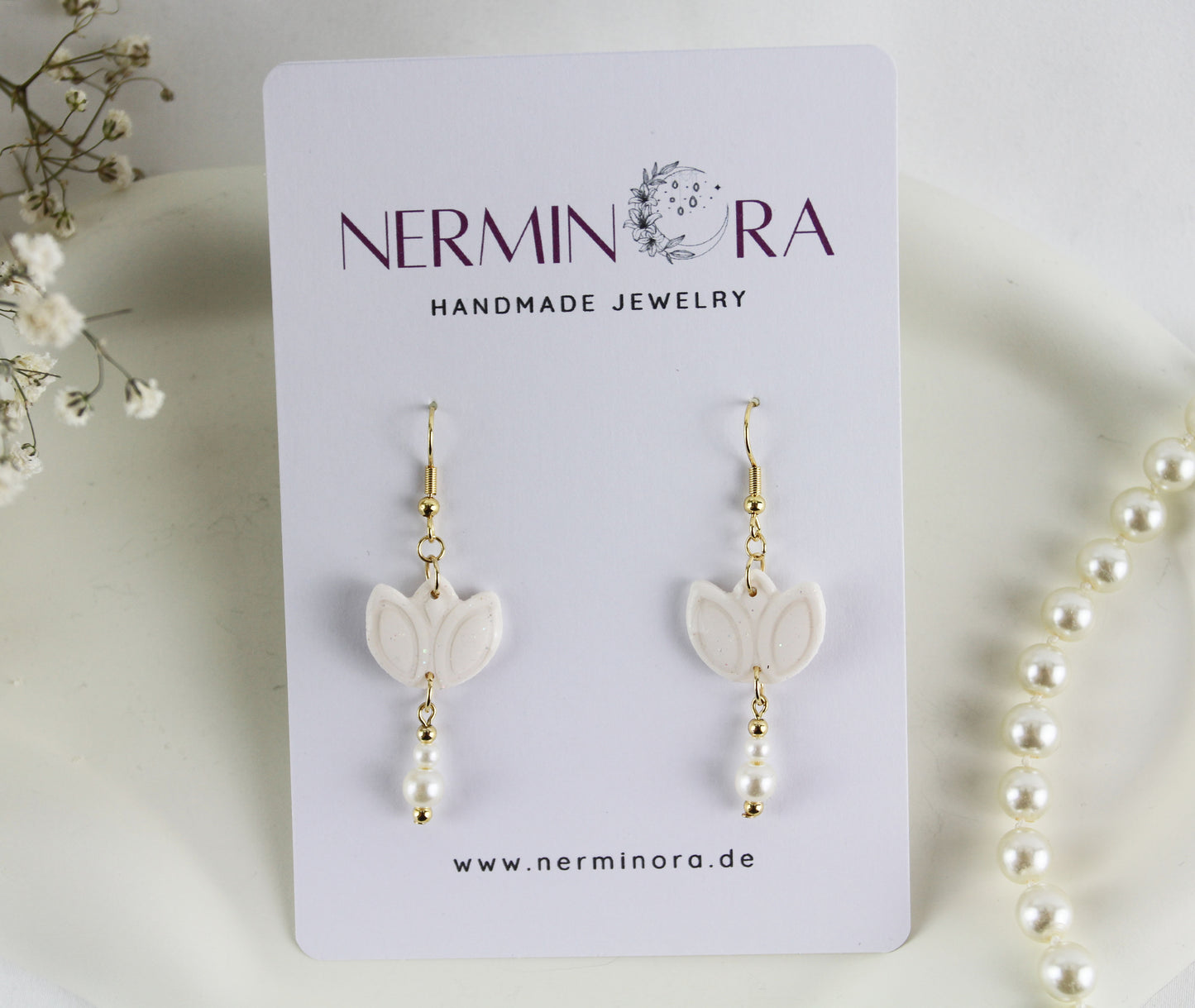 Weiß Glitzernde Polymer Clay Ohrringe, Braut Hochzeit Ohrringe
