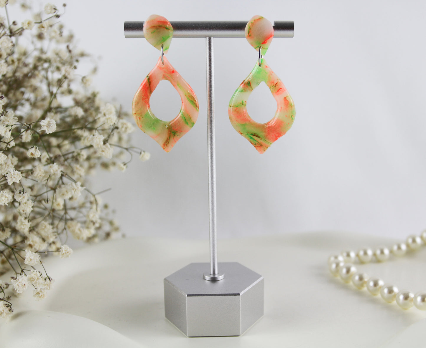 Neon Orange Grüne Polymer Clay Ohrringe