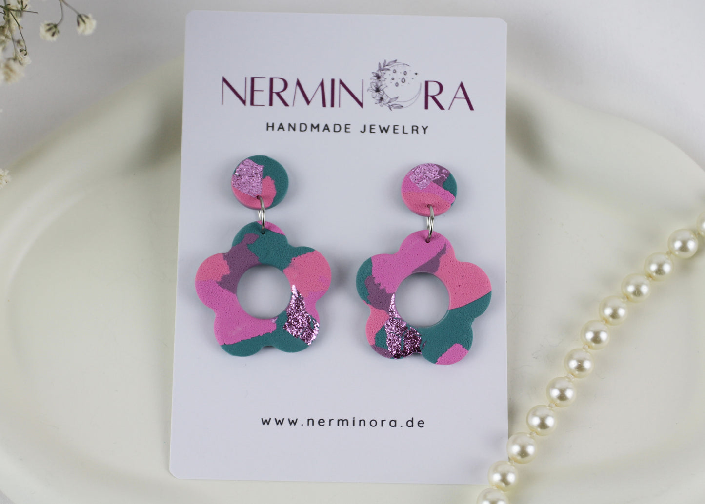 Lila rosa grüne Polymer Clay Ohrringe - Kollektion