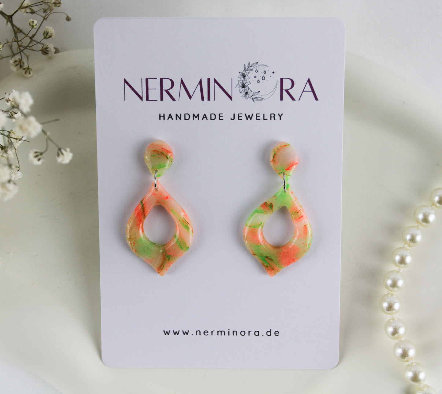 Neon Orange Grüne Polymer Clay Ohrringe