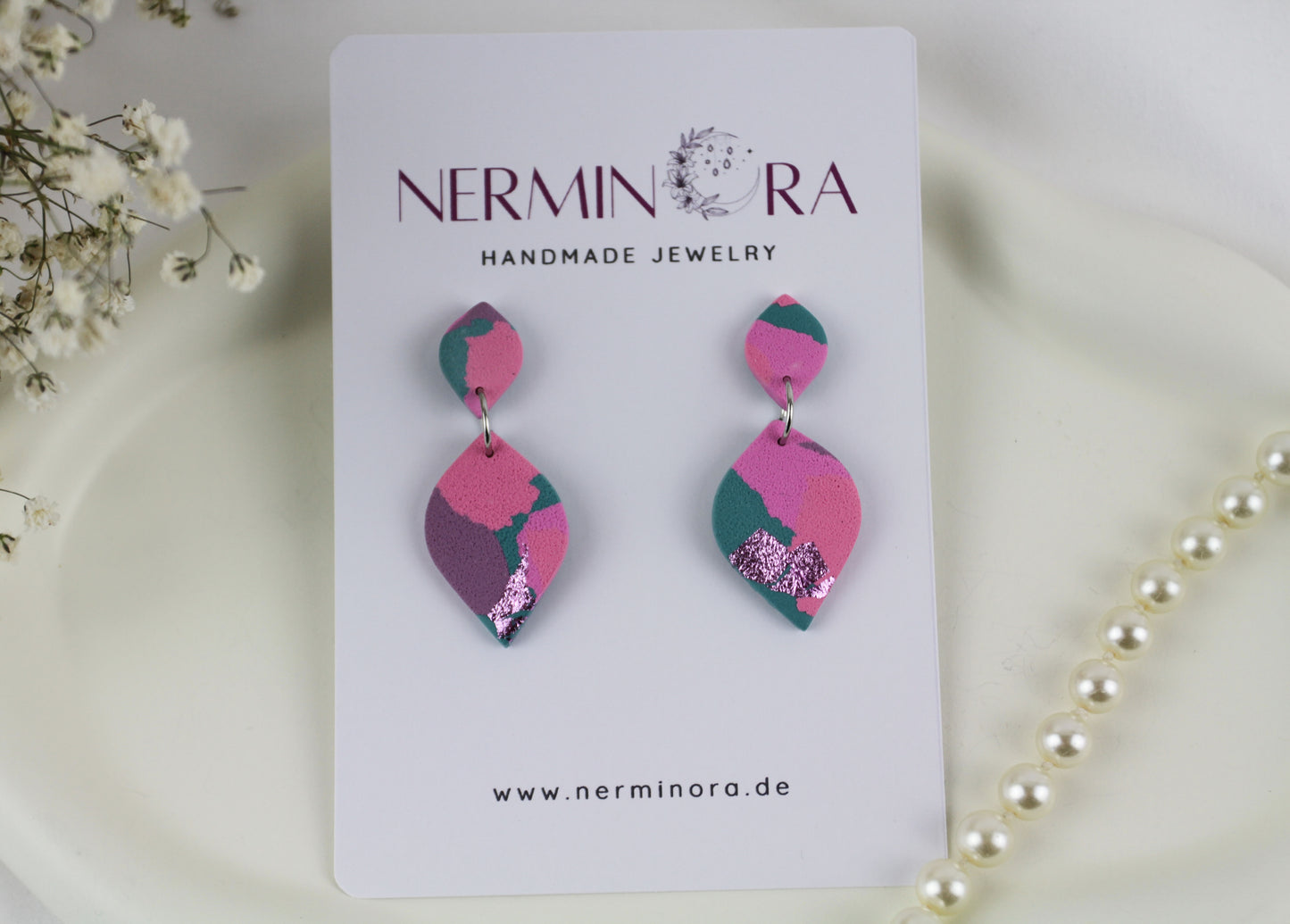 Lila rosa grüne Polymer Clay Ohrringe - Kollektion