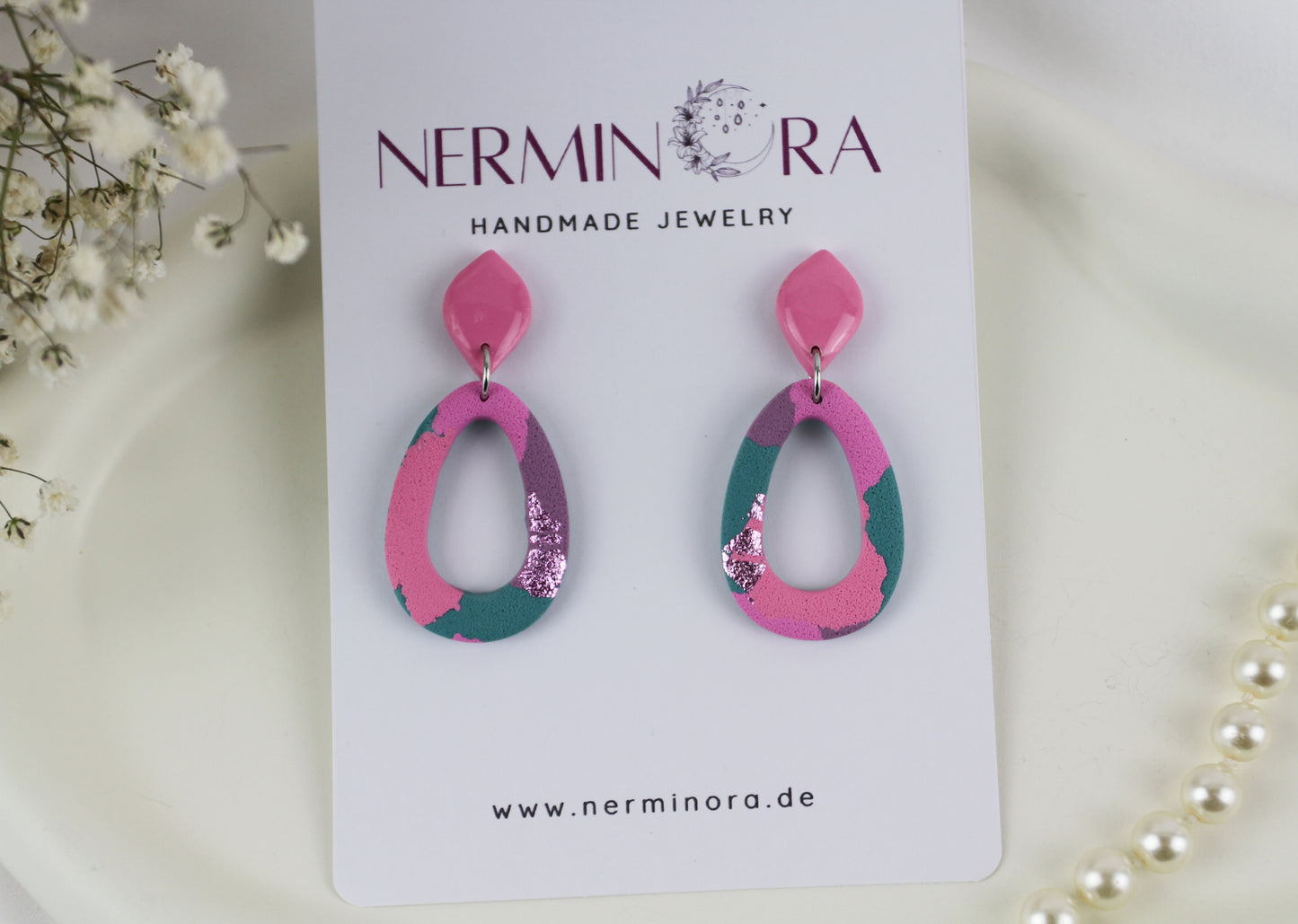 Lila rosa grüne Polymer Clay Ohrringe - Kollektion