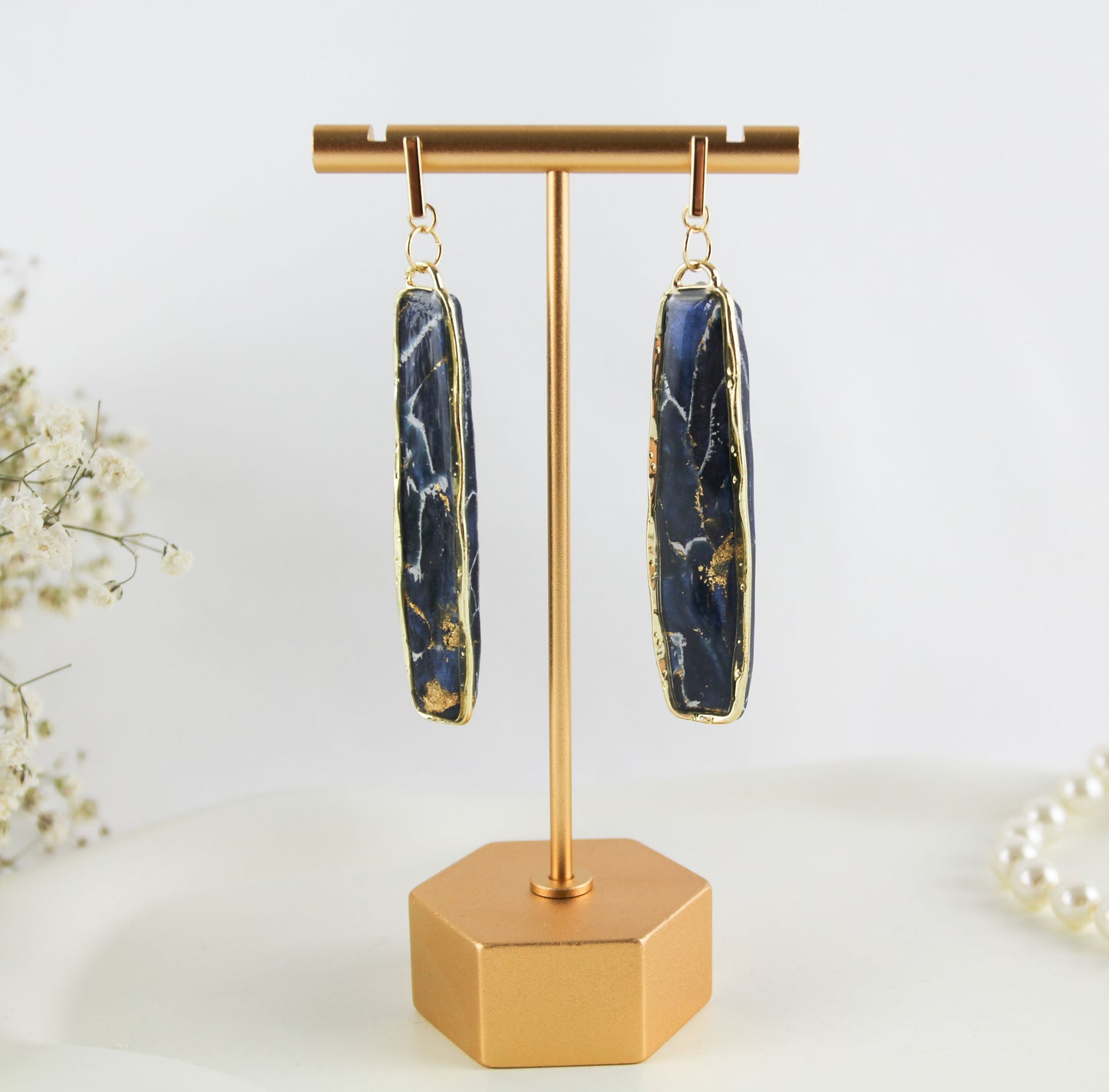 Blue Natural Stone Inspired Marble Polymer Clay Earrings