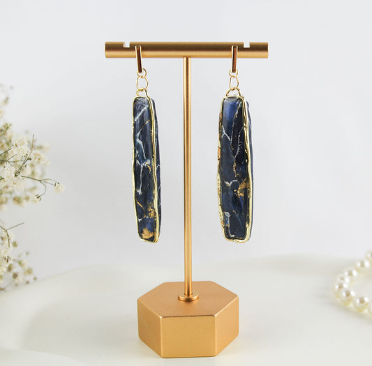 Elegante Blau-Gold Marmor Ohrringe – Statement Ohrringe aus Polymer Clay | Kollektion Marbela
