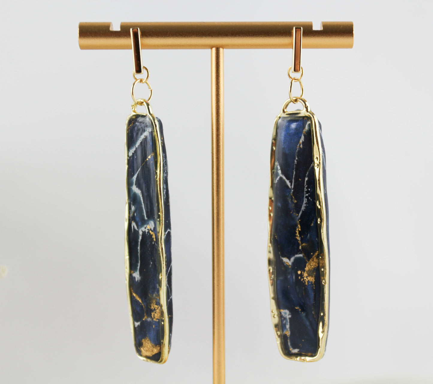 Blue Natural Stone Inspired Marble Polymer Clay Earrings