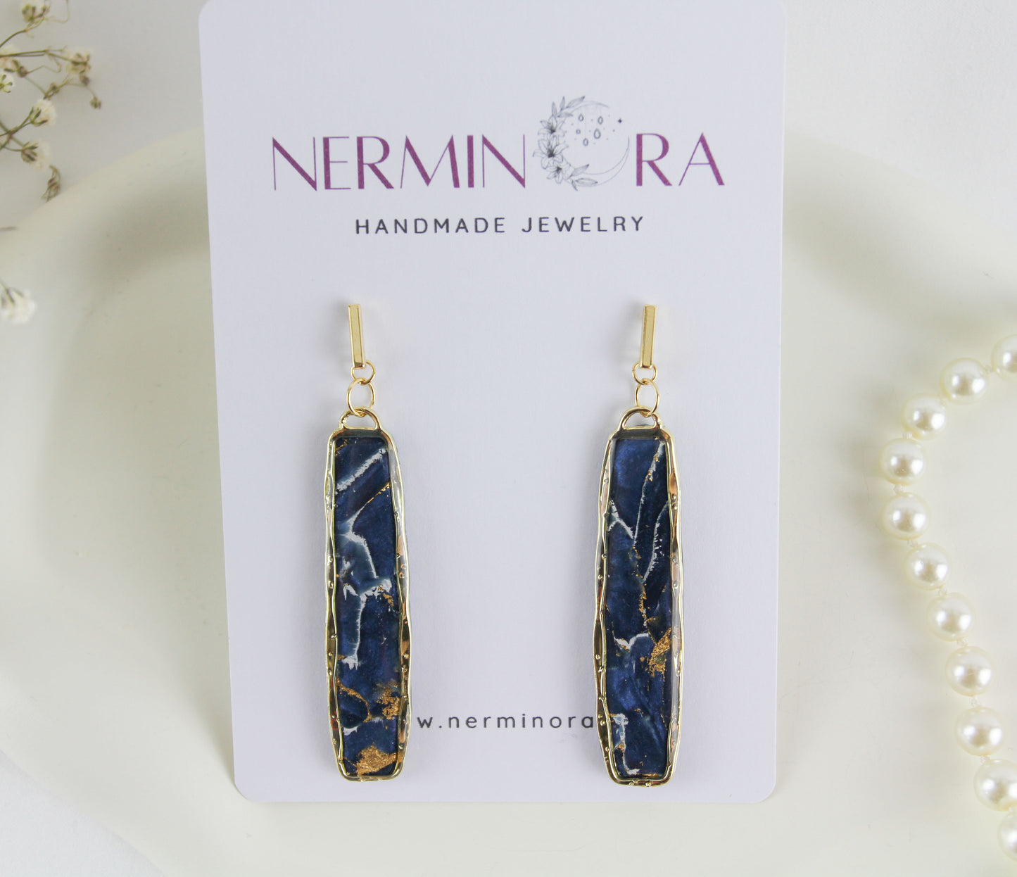 Blue Natural Stone Inspired Marble Polymer Clay Earrings