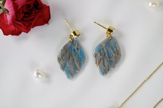Blue Grey Marble Leaf – Ohrringe