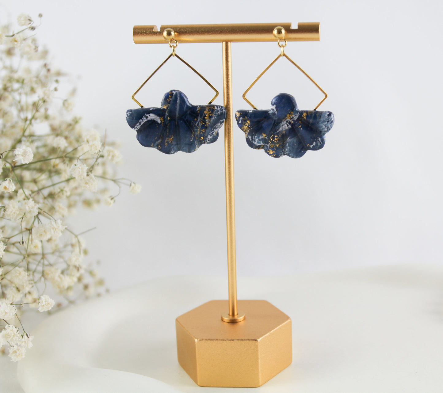 Blue Natural Stone Inspired Marble Polymer Clay Earrings