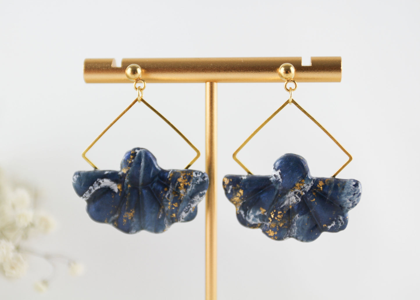 Blue Natural Stone Inspired Marble Polymer Clay Earrings